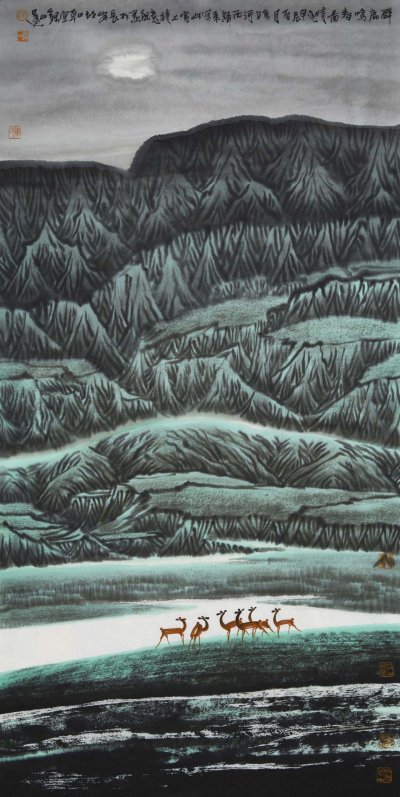 《群鹿鸣春图》136x68cm
