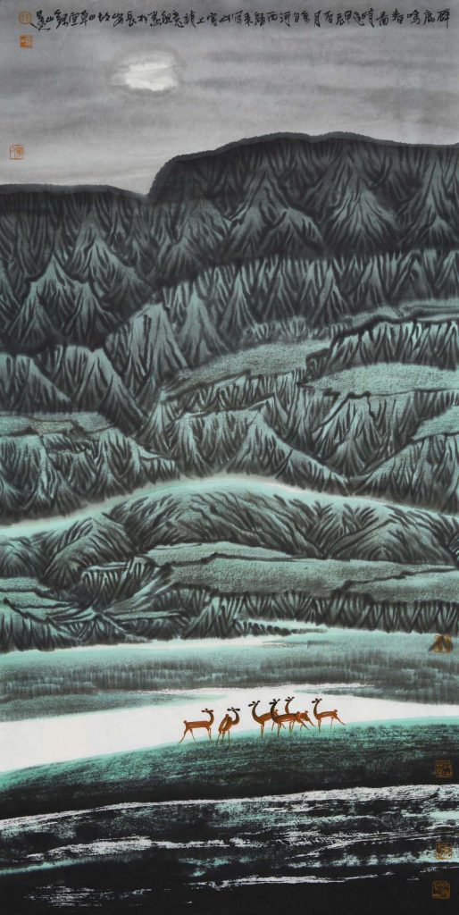 《群鹿鸣春图》136x68cm